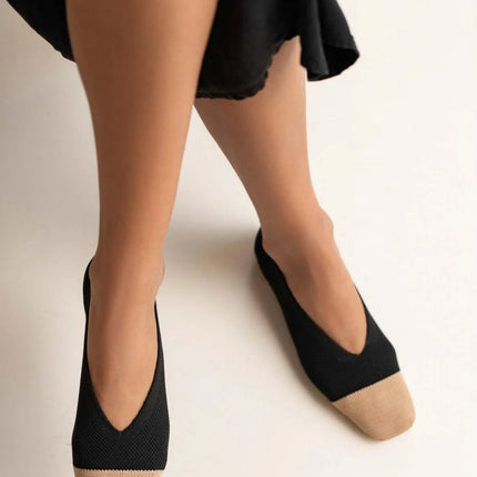 Cruze Black Front Beige Knitwear Flat Sole Ballerinas F87