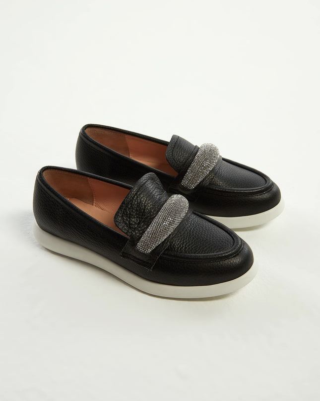 Women's Leather Loafers Black -305