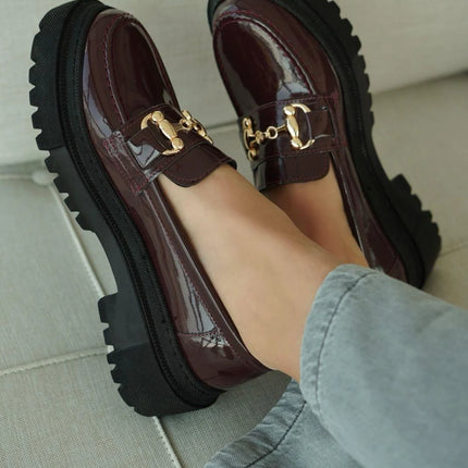 Darian Loafer Shoes Burgundy Patent Leather -384
