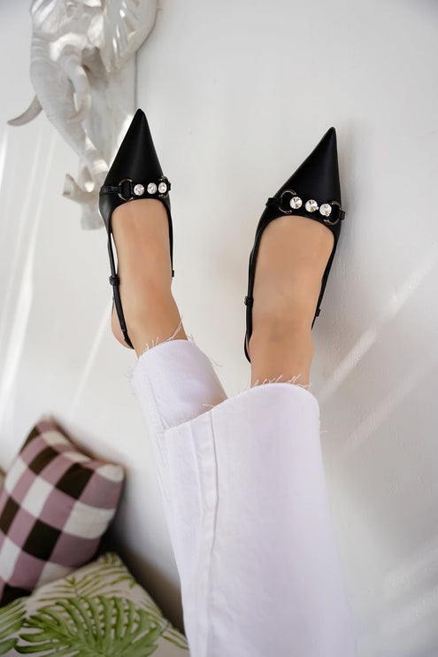 Pelda Stone Detailed Women's Heeled Shoes 1006║