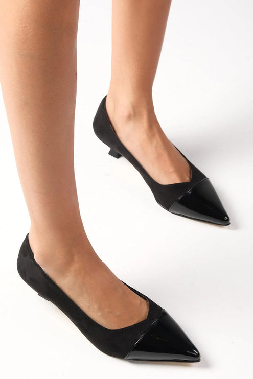 Black Color Low Heeled Shoes 126║