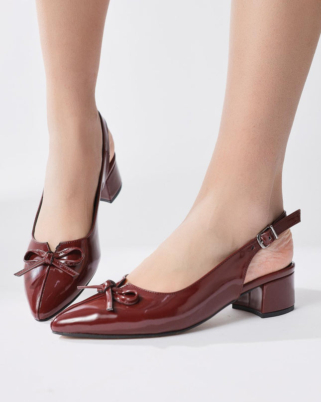 Entela Claret Red Pointed Toe Bow Detailed Low Heeled Shoes 1050║