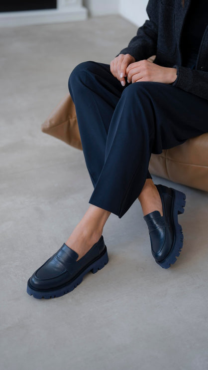 Ezy Navy Blue Leather Loafers - 391