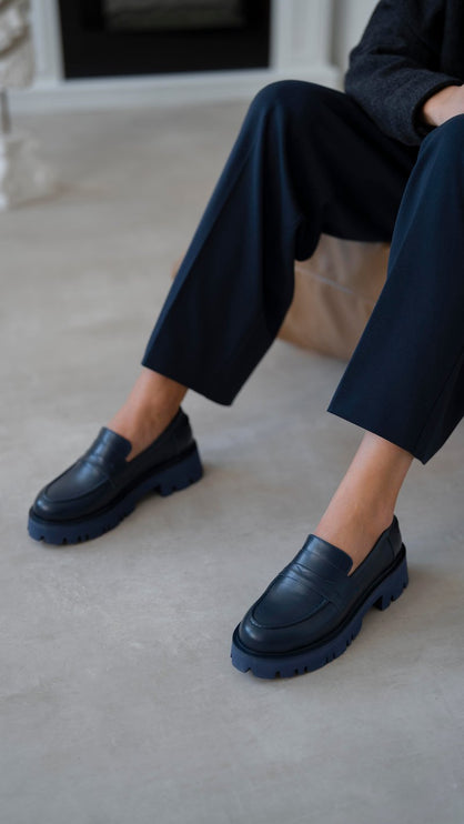 Ezy Navy Blue Leather Loafers - 391
