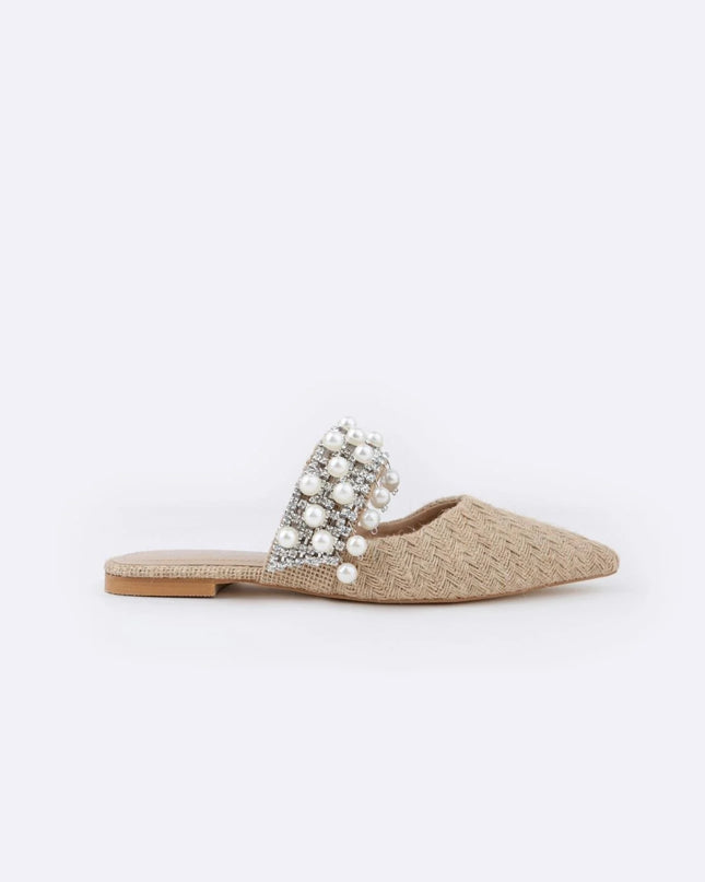 Fomax White Kilim Pearl Detail Women's Slippers