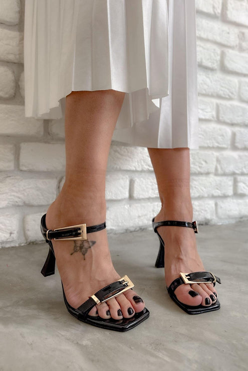 Fusion Beige Patent Leather Belt Buckle Detail High Heels Women ║1042