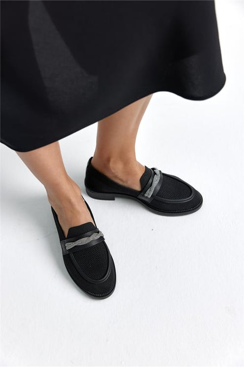 حذاء لوفر يومي للنساء من جينس باللون الأسود -402