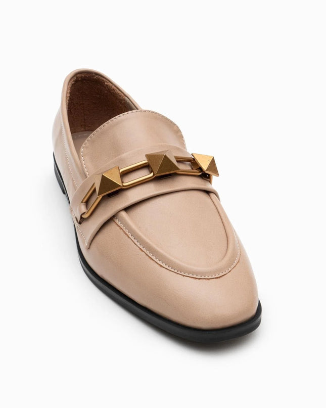 Haiden Beige Matte Accessory Detail Flat Sole Ballerinas F86