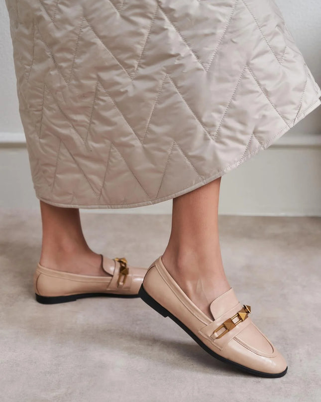 Haiden Beige Matte Accessory Detail Flat Sole Ballerinas F86