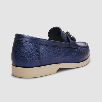 Genuine Leather Navy Blue Buckle Women's Casual Shoes -380