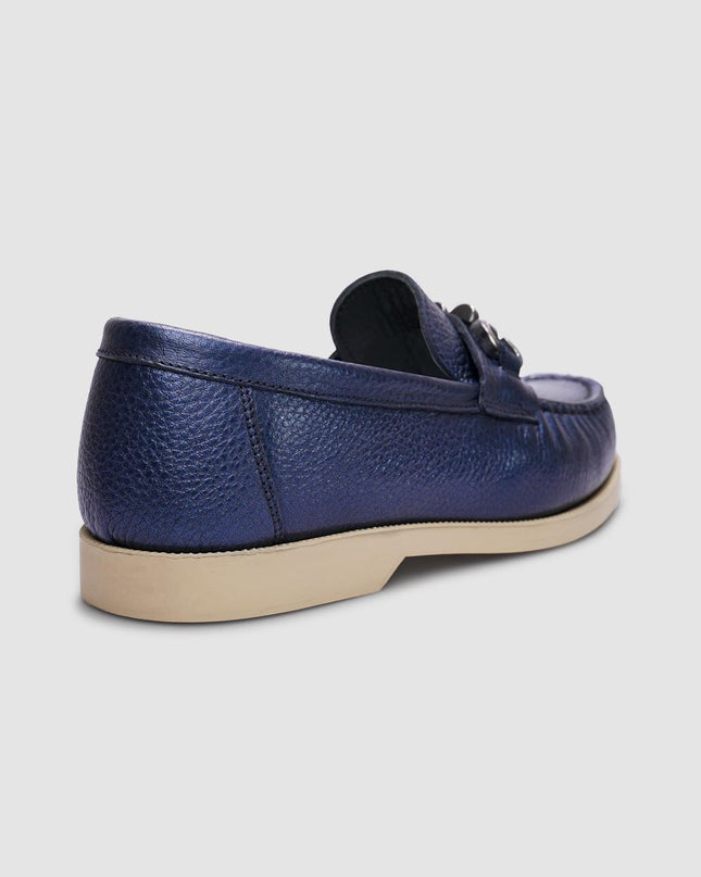 Genuine Leather Navy Blue Buckle Women's Casual Shoes -380