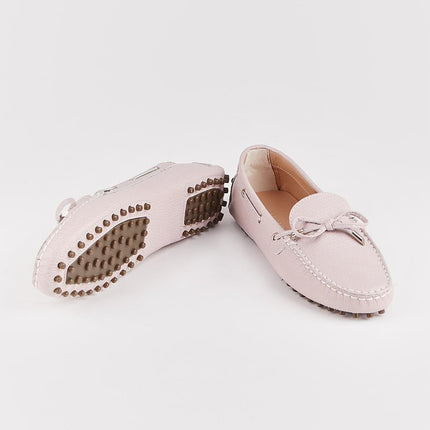 Rubber Sole Genuine Leather Beige Women's Loafer Shoes - 380