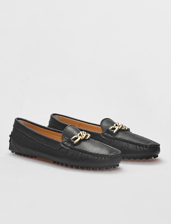 حذاء لوفر نسائي من الجلد الطبيعي باللون الأسود - 379
