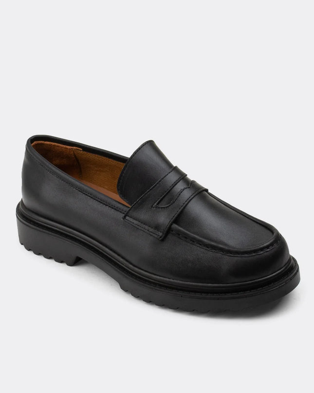 Lena Genuine Leather Black Loafer Women's Shoes -313