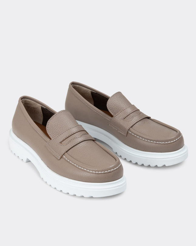 Genuine Leather Beige Women's Loafer - 420