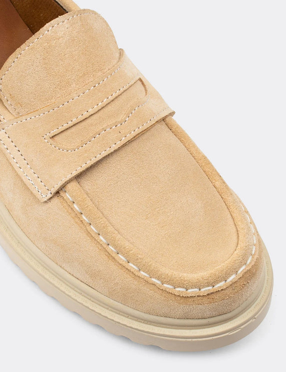 Genuine Suede Mink Color Loafer Women's Shoes -365