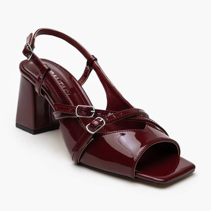 Hyper Black Patent Leather Belt Detail Ankle Tied Women's Heeled Shoes ║1035