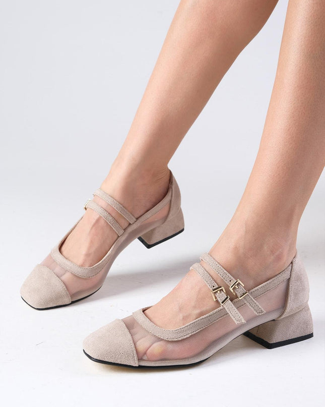 Isabel Beige Color Low Heeled Shoes ║1045