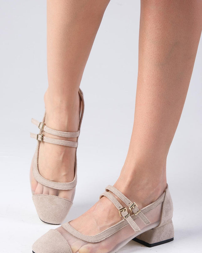 Isabel Beige Color Low Heeled Shoes ║1045