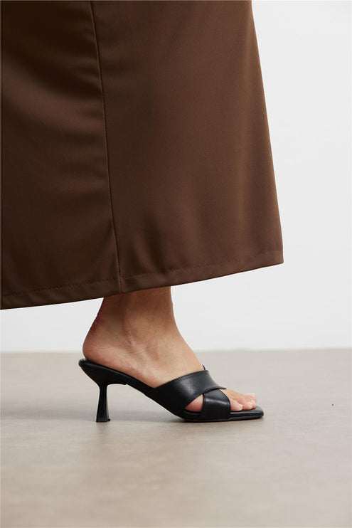 Women's Heeled Slippers Black -939