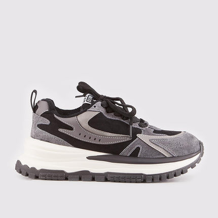 Women's Gray Lace-Up Rubber Sole Sports Shoes -104