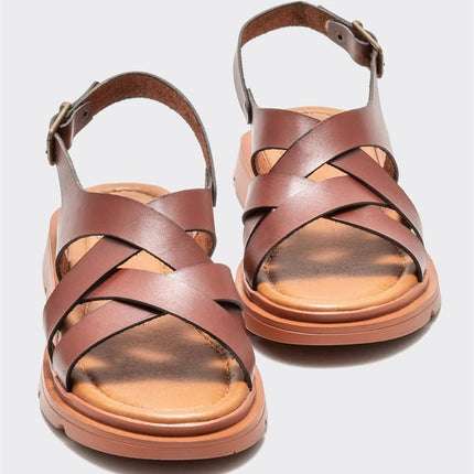Beige Leather Women's Flat Sandals H03