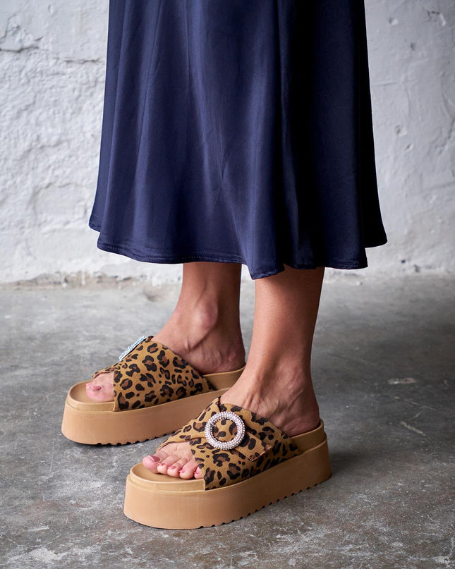 Kaum Leopard Suede Slippers -970