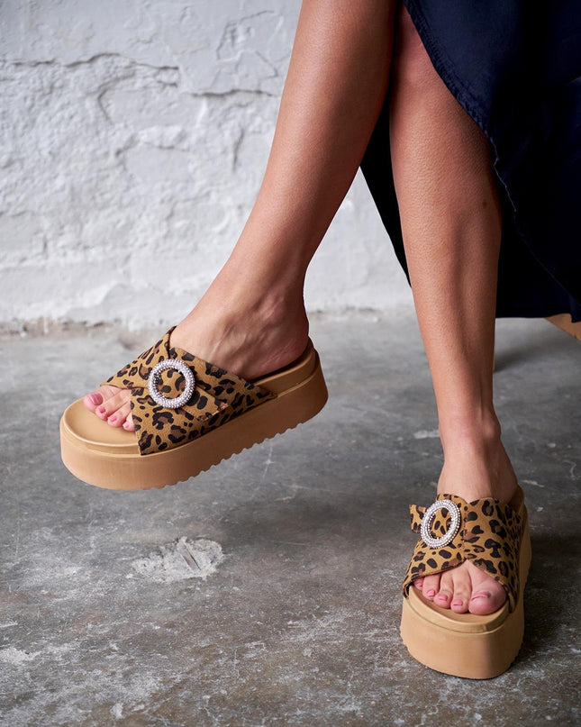 Kaum Leopard Suede Slippers -970