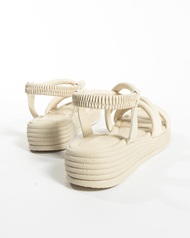 Keila White Rubber Detail Pofidic Piping Women's Sandals - 004