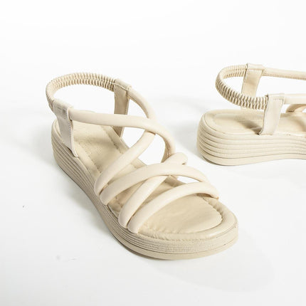 Keila White Rubber Detail Pofidic Piping Women's Sandals - 004