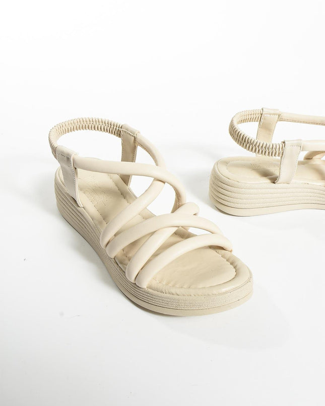 Keila White Rubber Detail Pofidic Piping Women's Sandals - 004