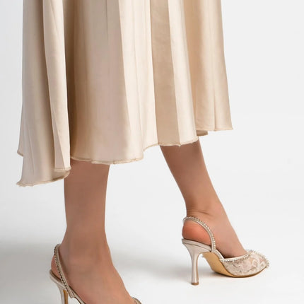Kimball Beige Satin Lace Detail Women's Heeled 479║