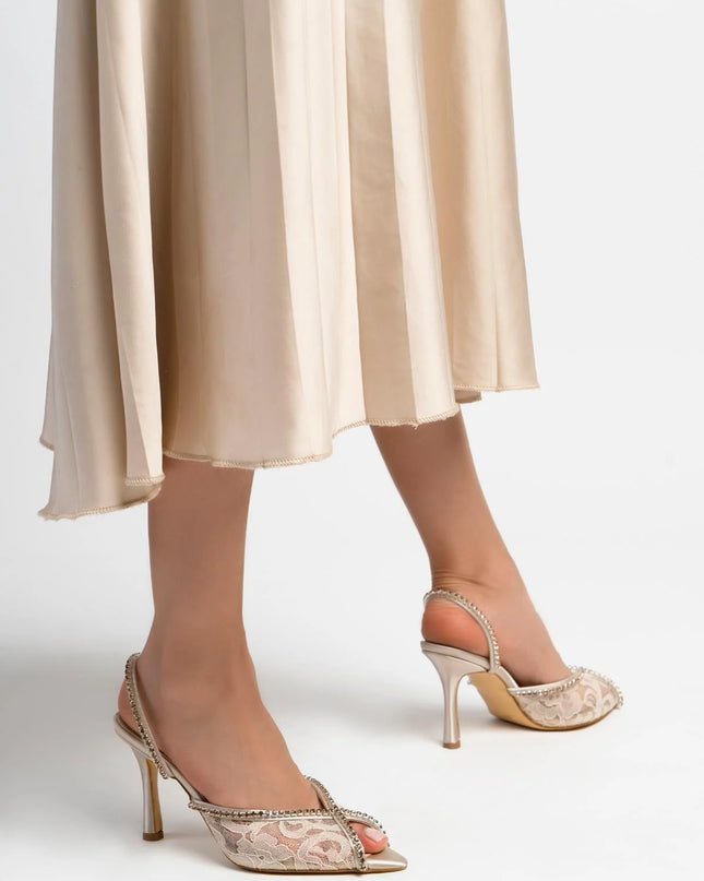 Kimball Beige Satin Lace Detail Women's Heeled 479║