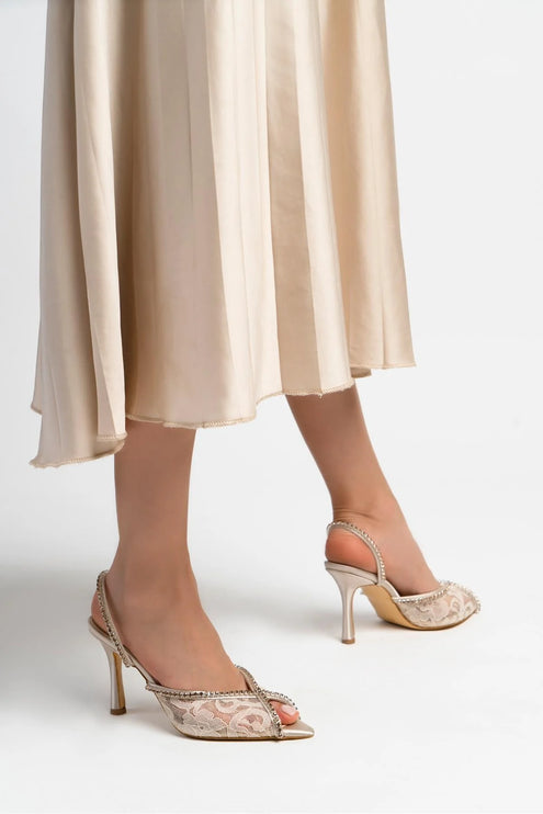 Kimball Beige Satin Lace Detail Women's Heeled 479║