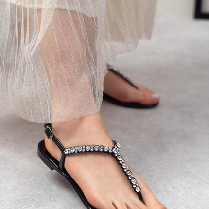 Lassie Black Matte Stone Detail Ankle Strap Sandals -0021
