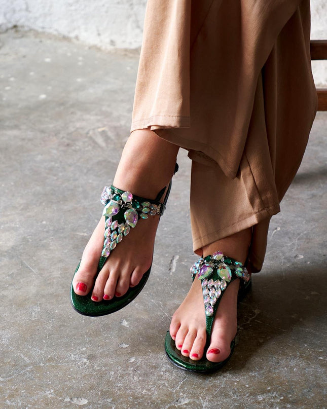 Latwı Green Sılvery Sandals -0018