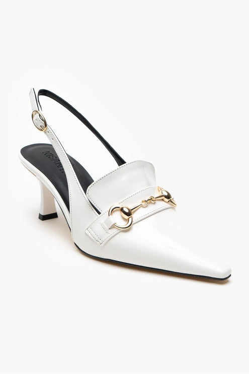 Leona White Patent Leather Accessory Detail Women's Heeled Shoes ║1037