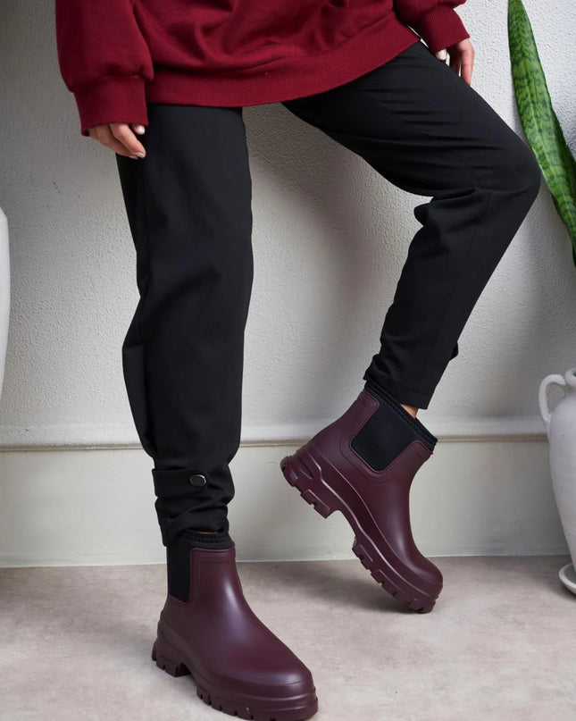 Lera Claret Red Matte Waterproof Warm Lined Flat Sole Women's Zara Boots