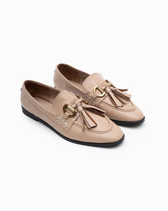 Logan Beige Matte Tassel Detail Flat Sole Ballerinas F85