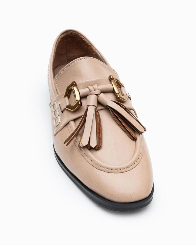 Logan Beige Matte Tassel Detail Flat Sole Ballerinas F85