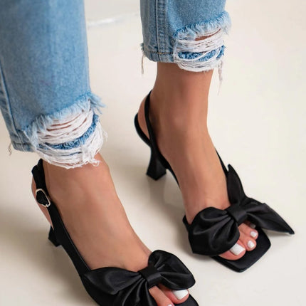 Lorea Black Satin Bow Detailed Heeled Shoes 572║