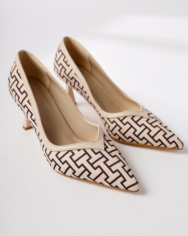 Lottis Blue Geometric Patterned Pointed Toe Heeled Shoes ║1030