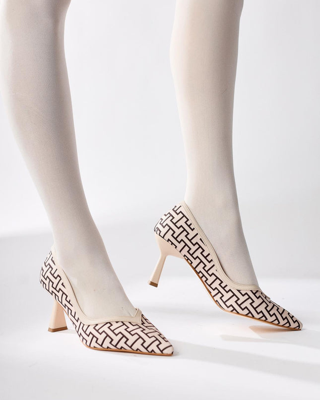 Lottis Blue Geometric Patterned Pointed Toe Heeled Shoes ║1030