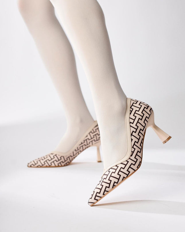 Lottis Blue Geometric Patterned Pointed Toe Heeled Shoes ║1030