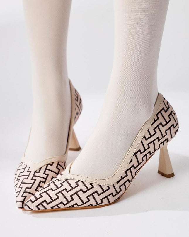 Lottis Blue Geometric Patterned Pointed Toe Heeled Shoes ║1030