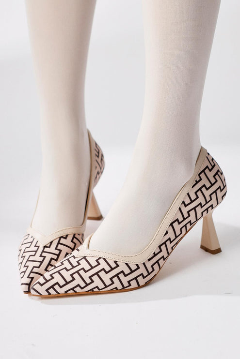 Lottis Blue Geometric Patterned Pointed Toe Heeled Shoes ║1030