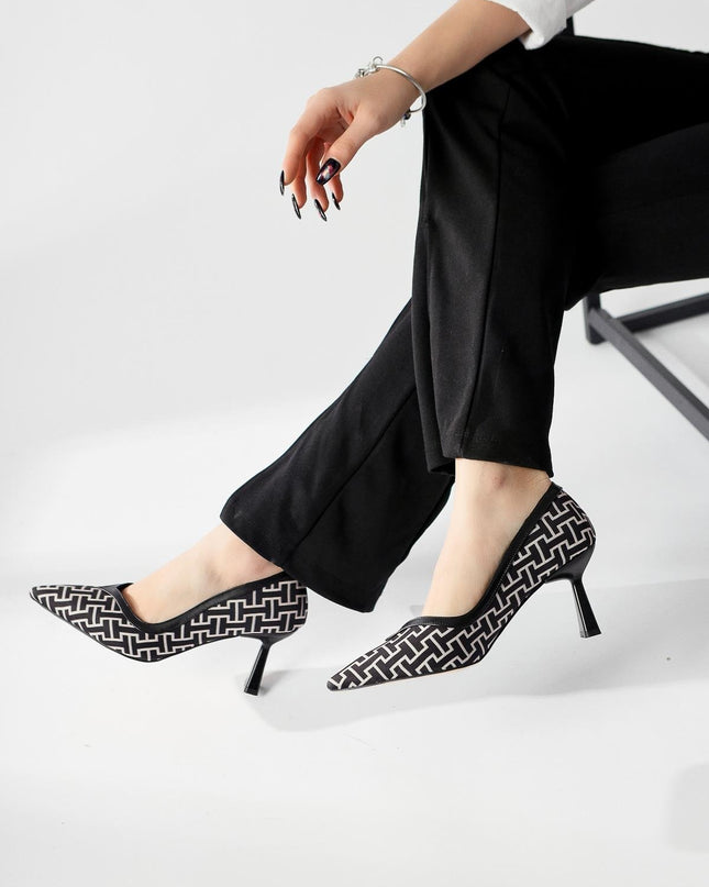 Lottis Blue Geometric Patterned Pointed Toe Heeled Shoes ║1030