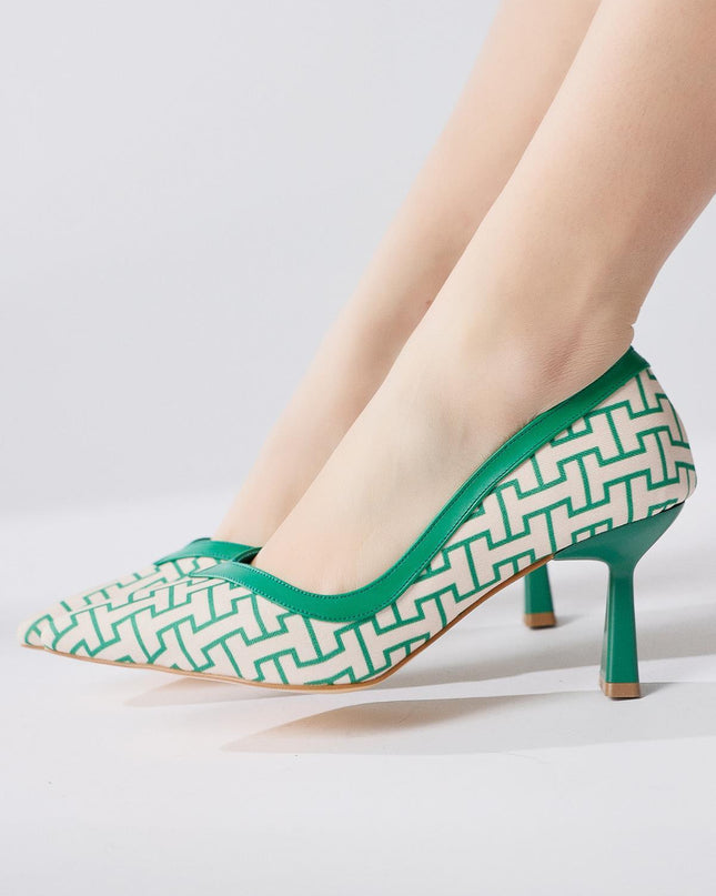 Lottis Blue Geometric Patterned Pointed Toe Heeled Shoes ║1030