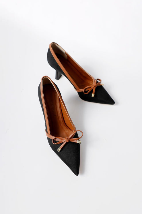 Loviisa Beige-Brown Bow Detailed Heeled Shoes 571║