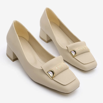 Women's Buckle Classic Heeled Shoes Sartes - Beige 1061║